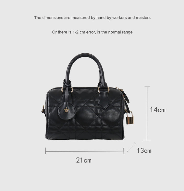 質感真皮|2025新款高級感羊皮時尚百搭枕頭包波士頓保齡球包手提斜挎女包包「8152」25.05-1