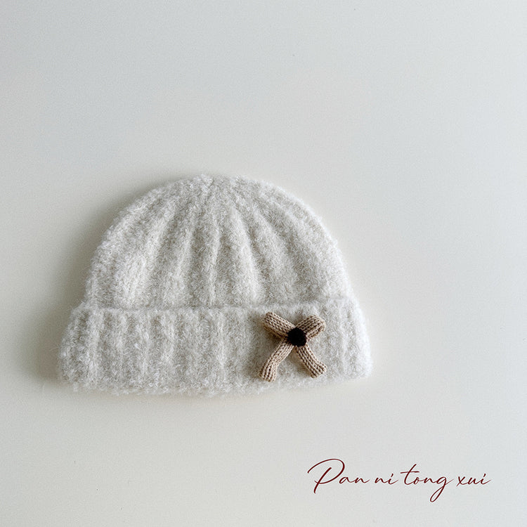 流行帽子|蝴蝶結毛線帽女韓版百搭防風護耳加厚保暖圈圈紗針織帽保暖帽子「5329SG」24.10-1