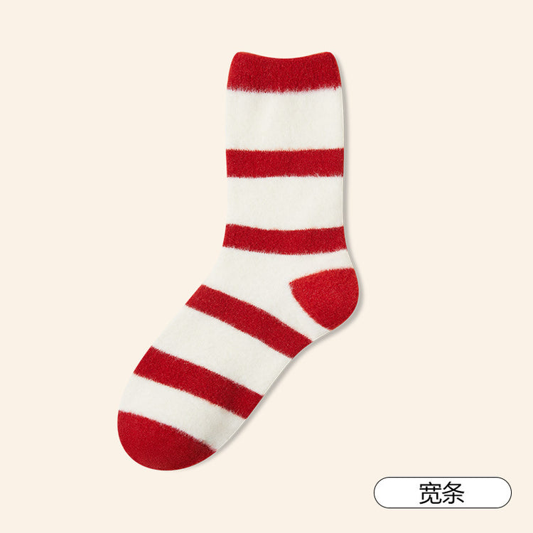 女襪|紅色襪子女秋冬季蓄熱加絨加厚保暖中筒襪2025蛇年本命年新年襪「HC5517」25.01-1