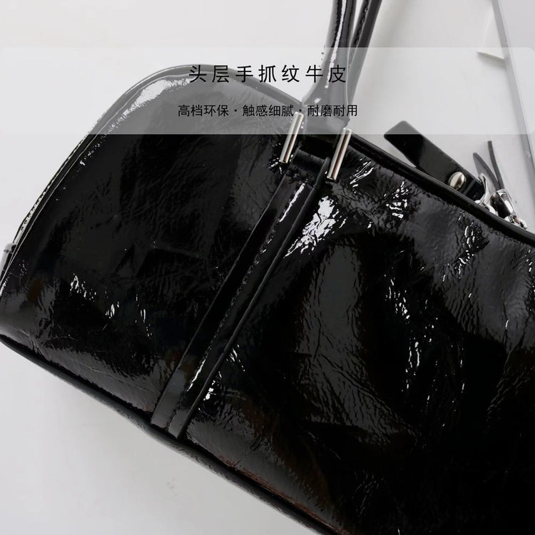 質感真皮|2025新頭層手抓雙拉鍊波士頓手提包高級感簡約通勤單肩腋下包「2533」25.03-2