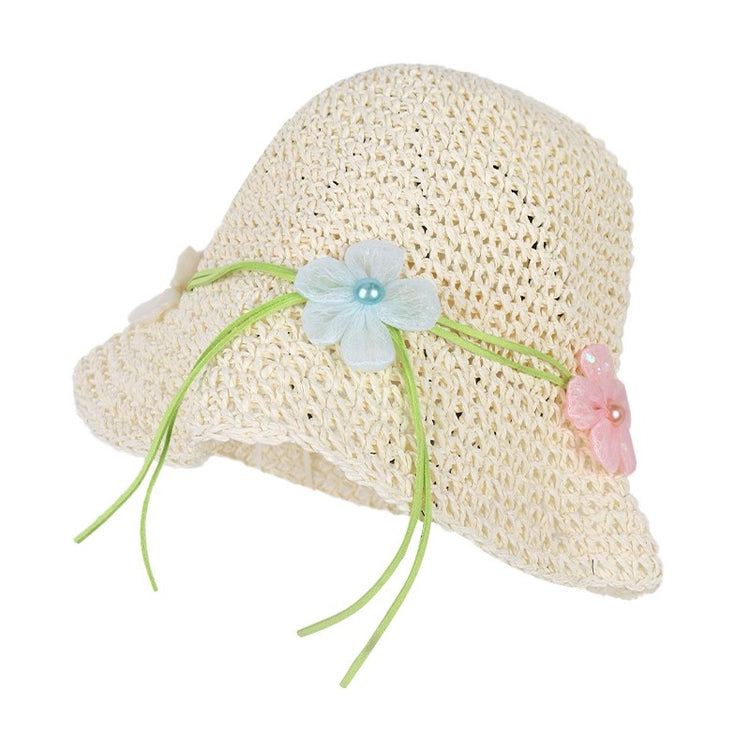 流行帽子|法式花朵草帽子女夏新款海邊度假防曬遮陽帽顯臉小草編漁夫太陽帽「C5165」25.04-2