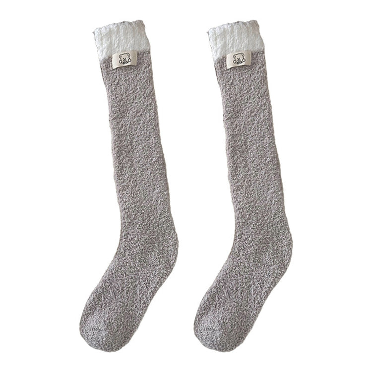 女襪|珊瑚絨小腿襪子女高筒保暖加絨加厚長筒襪秋冬睡眠毛絨絨地板襪「D25864」25.11-4
