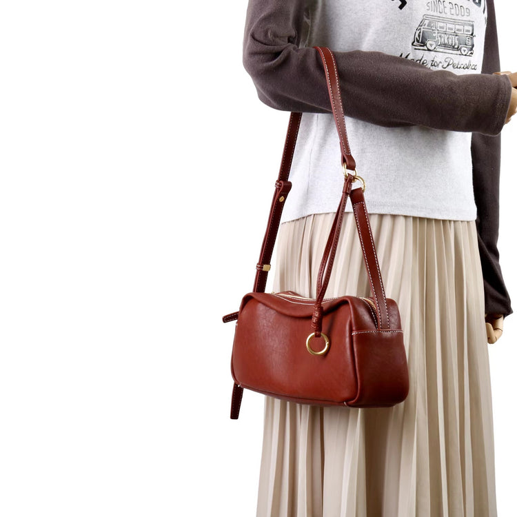 質感真皮|2025新款時尚軟牛皮枕頭包時尚百搭單肩斜背包高級感小眾設計腋下包「7059」25.09-4