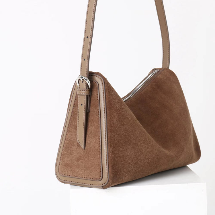 質感真皮|2025新款復古絨面磨砂牛皮柔軟高級感小眾餃子包流行時尚單肩斜挎「7038」25.06-4