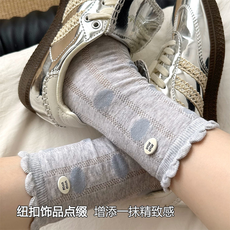 女襪|襪子女士彈力親膚柔軟舒適堆堆襪棉質吸汗透氣波點襪身中筒襪「HT2505」25.04-3