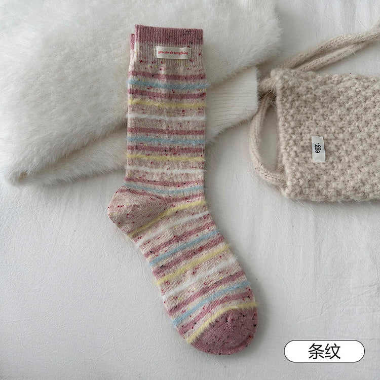 女襪|襪子女士拼色點子紗加厚保暖羊毛襪冬季蓄熱鎖溫抗寒堆堆襪「D25859」25.11-2