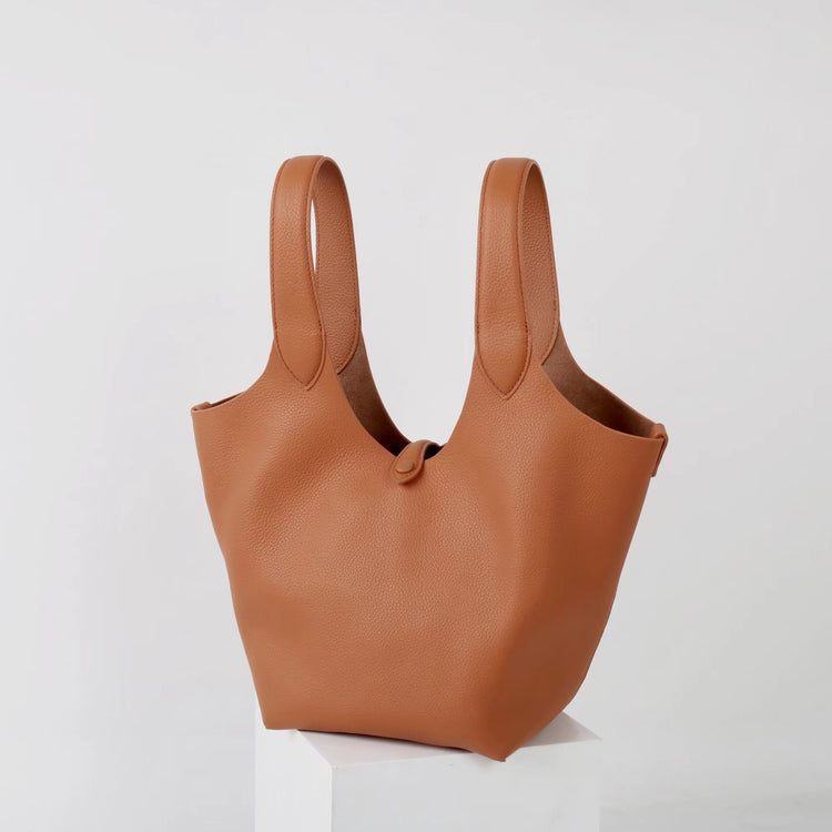 質感真皮|新款頭層牛皮水桶包菜籃手提女真皮高級感托特包荔枝紋包包「9017」25.03-2