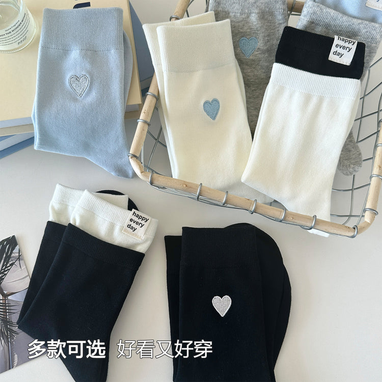 女襪|拼色布標襪子女彈力無骨吸汗透氣中筒襪薄款ins潮流學院風堆堆襪「PSP0112」25.06-3