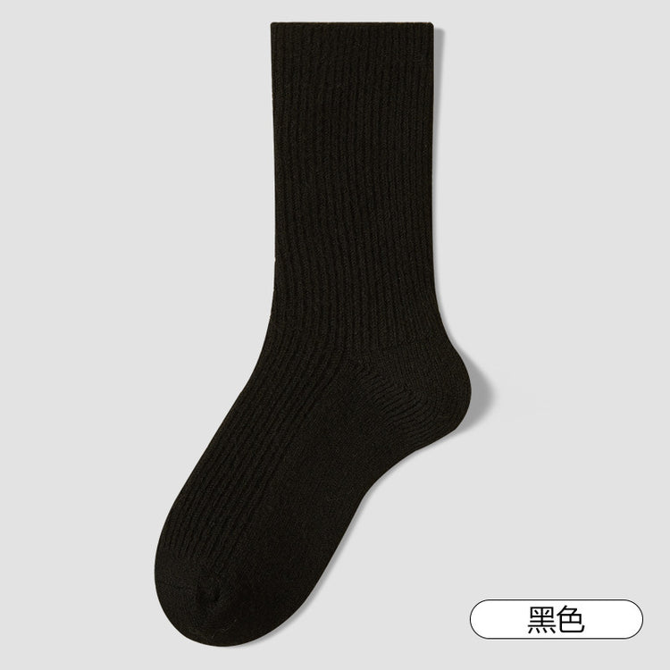 女襪|冬季加厚襪子女雙針耐磨保暖抗寒羊毛襪親膚舒適彈力竪條中筒襪「FM2680」25.10-4