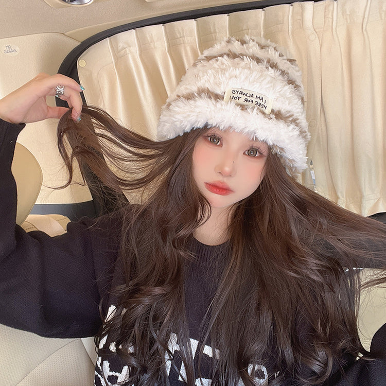 流行帽子|2024新款冬季條紋毛線帽女韓版顯臉小保暖針織帽舒適柔軟騎行套頭「C2823」24.01-4