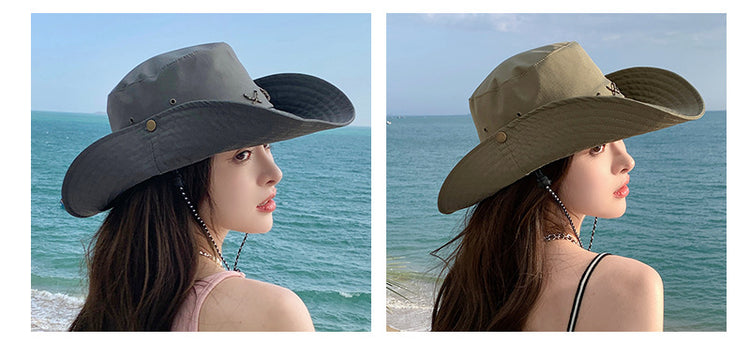 流行帽子|夏季露營帽復古西部牛仔大帽簷遮陽防曬戶外登山帽子釣魚漁夫帽「C3697」24.03-2