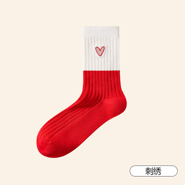 女襪|紅色襪子女秋冬季棉質蛇年本命年中筒襪彈力親膚軟糯舒適新年襪「24W0069」24.12-5