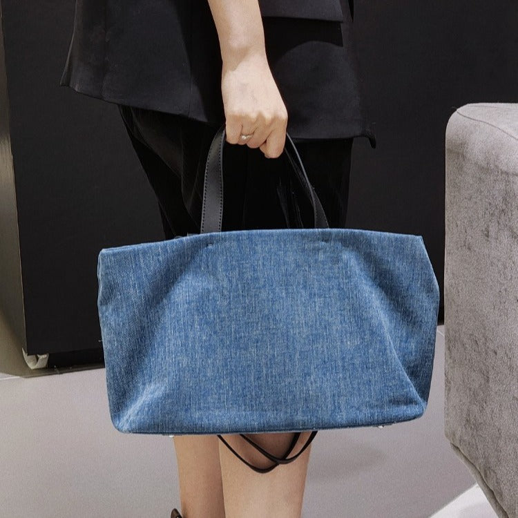 質感真皮|2024新款百搭高級感牛仔頭層牛皮托特包大容量單肩女包慵懶風「3532-1」24.06-4