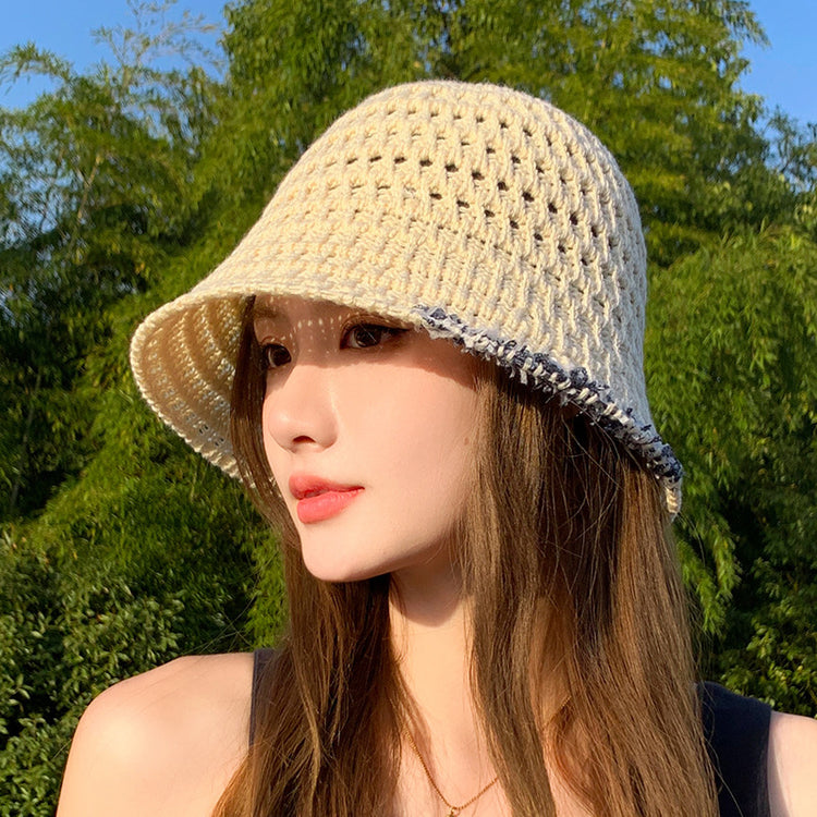 流行帽子|帽子新款夏季碎花邊鏤空漁夫帽透氣甜美百搭防曬帽海邊沙灘遮陽帽「C3821」24.04-3