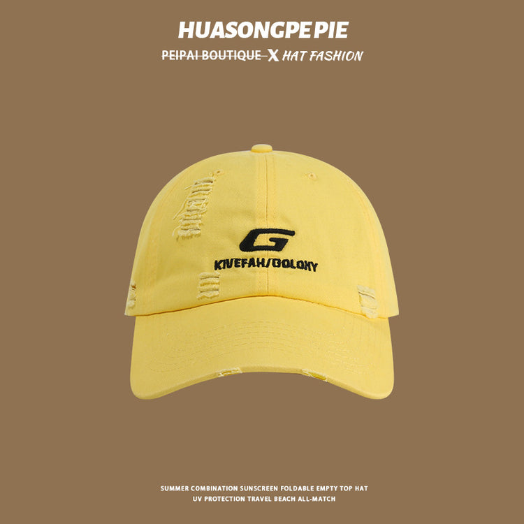 流行帽子|帽子破洞刺繡棒球帽女夏季防紫外線顯臉小遮陽帽戶外騎行鴨舌帽男「C4101」24.06-4