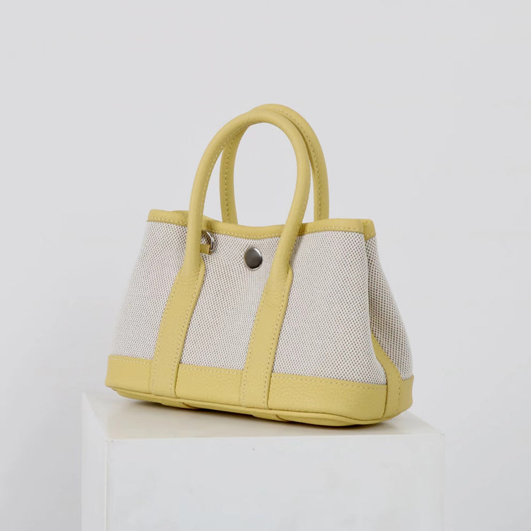 質感真皮|2025潮流新頭層牛皮撞色帆布手提花園包高級感洋氣單肩包休閒斜背包「80592」25.04-2