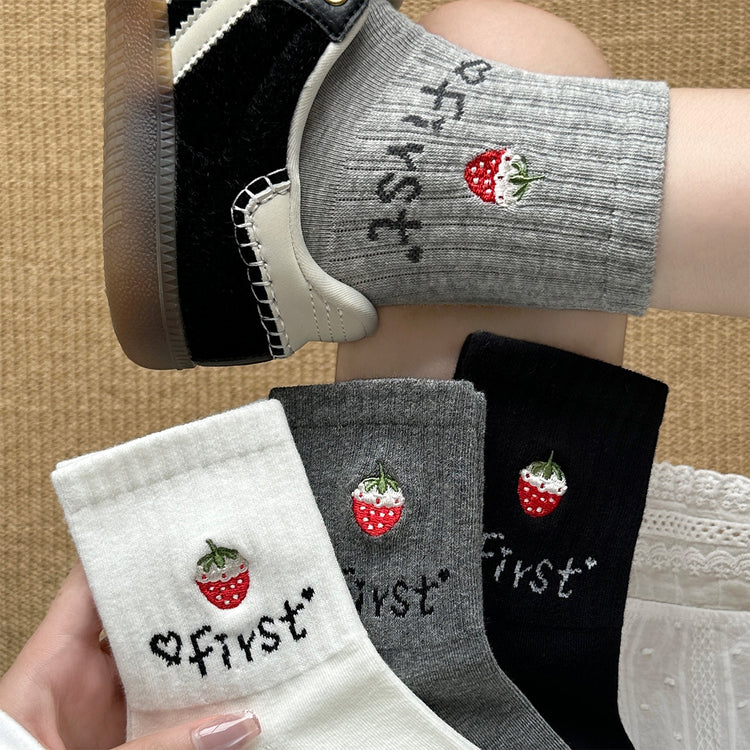 女襪|襪子女士ins潮流刺繡水果短襪棉質吸汗透氣學院風無骨運動襪「XC2325」25.08-2