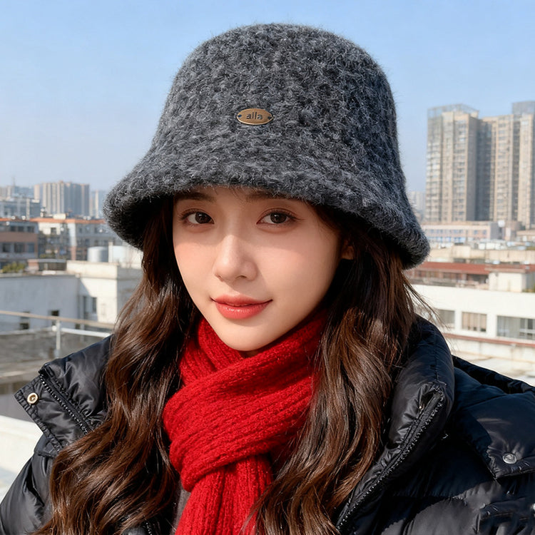 流行帽子|秋冬新款毛絨漁夫帽子女大頭圍保暖毛絨水桶帽韓版時尚顯臉小盆帽「C5659」25.09-5