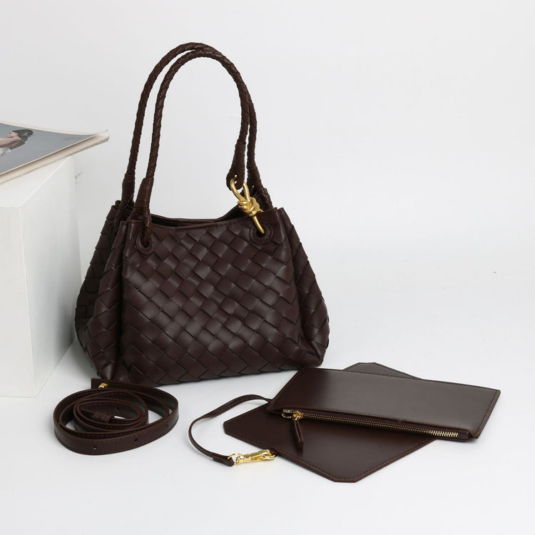 質感真皮|2024年新金屬繩扣真皮編織包降落傘包舒淇同款手提菜籃子大容量「6010#」24.07-1