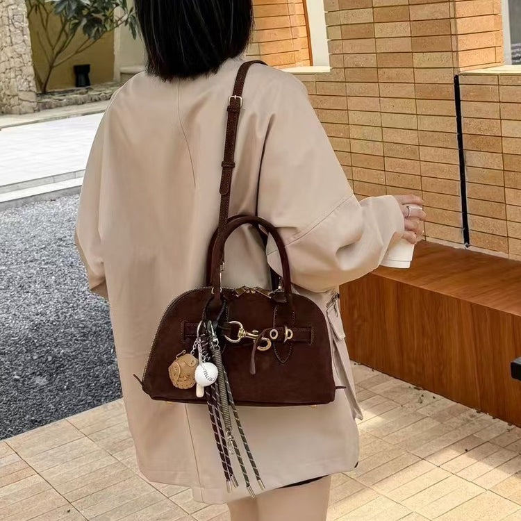 質感真皮|磨砂貝殼包手提包2024新款大牌經典奢侈品包慵懶風大容量通勤女大包單肩波士頓包「8158」24.08-3