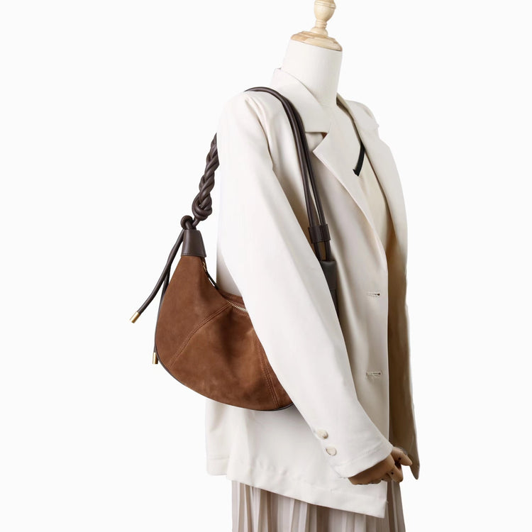 質感真皮|2025新款磨砂牛皮休閒百搭牛角月牙餃子包真皮腋下包簡約通勤「7040」25.06-4