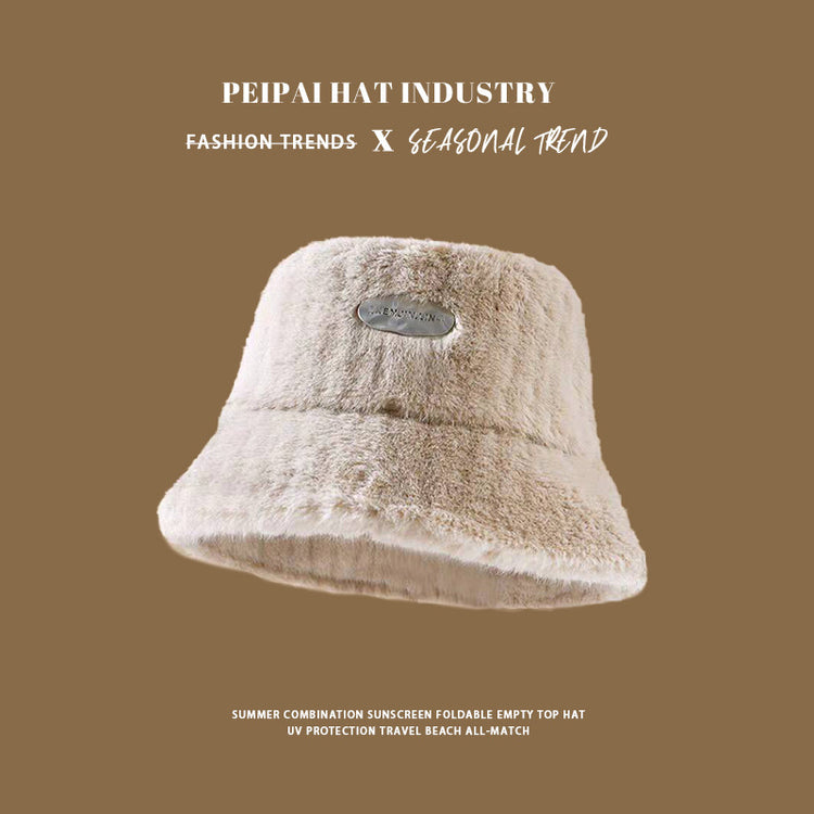 流行帽子|加絨百搭毛絨漁夫帽女秋冬保暖防寒盆帽學院風顯臉小加厚毛絨帽子「C4861」24.12-1