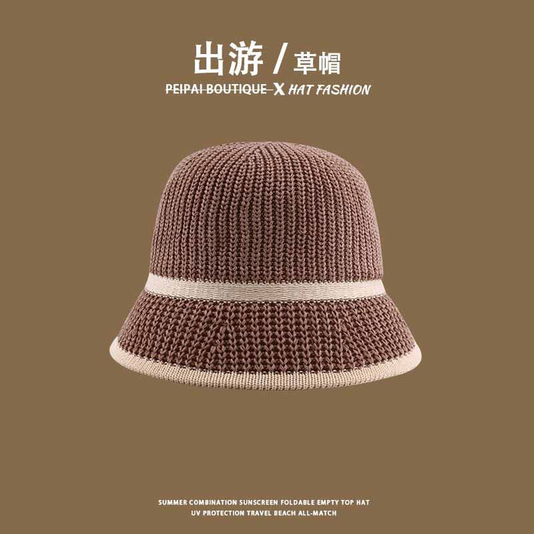 流行帽子|草編水桶帽夏季鏤空可折疊沙灘出遊草帽戶外騎行海邊防曬太陽帽子「C3773」24.04-1