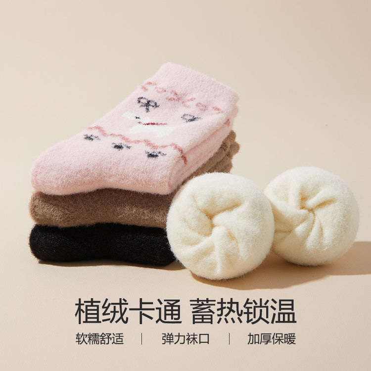 女襪|復古費爾島小狗襪子女彈力軟糯舒適澳絨襪秋冬季加厚保暖中筒襪「DJ2036」24.12-3