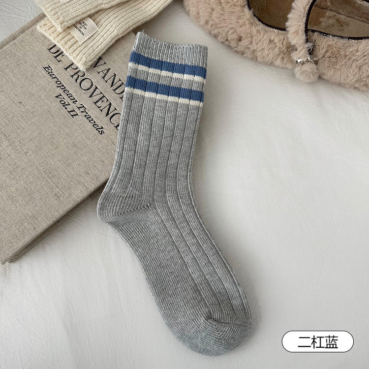 女襪|灰色羊毛襪子女冬季加絨加厚保暖愛心蝴蝶結堆堆襪彈力親膚中筒襪「HD25856」25.11-2