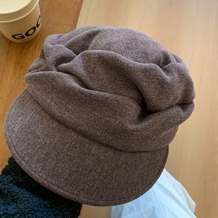 流行帽子|日系山本風褶皺貝雷帽子女秋冬2025新款馬術帽復古鴨舌平頂報童帽「C5861」25.11-4