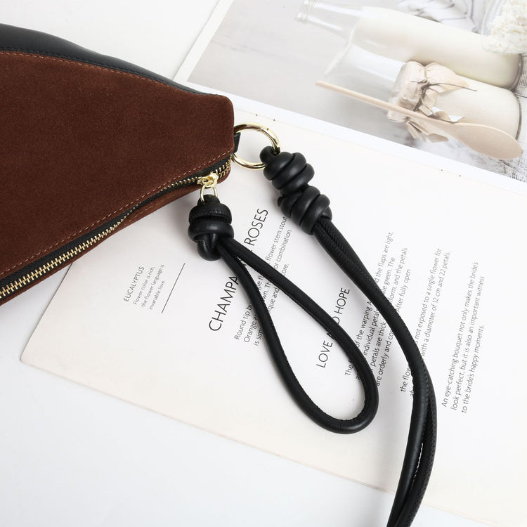 質感真皮|磨砂牛皮拼接羊皮月牙包女包2024新款真皮休閒斜背餃子包百搭單肩「3300-3#」24.10-2