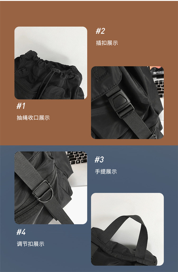 致青春|書包男學生大容量背包新款韓版街頭潮流工裝機能抽繩多口袋雙肩包「0960-132」24.09-4