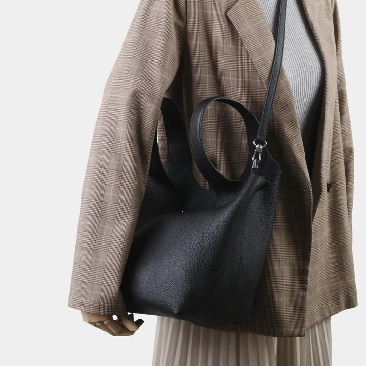 質感真皮|新款頭層牛皮水桶包菜籃手提女真皮高級感托特包荔枝紋包包「9017」25.03-2