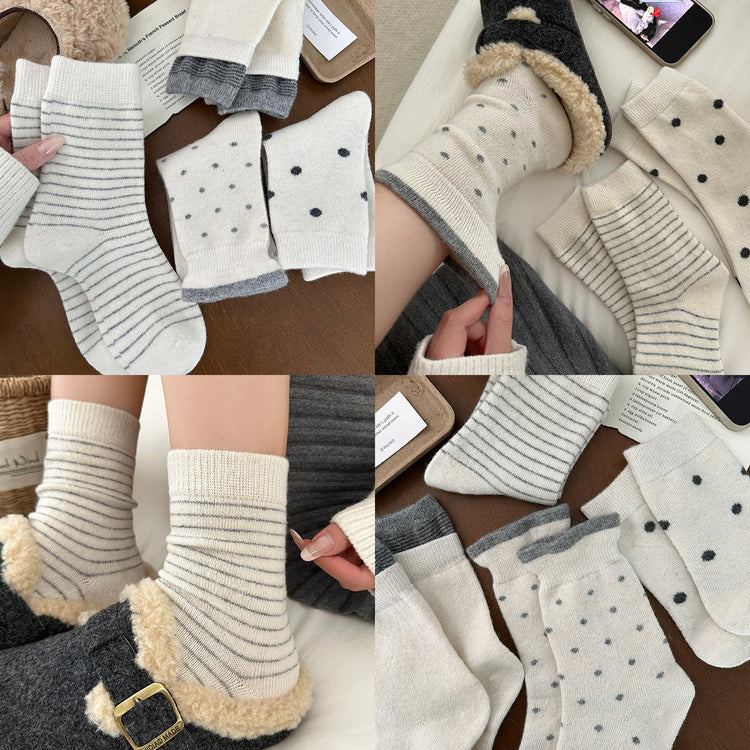 女襪|波點襪子女秋冬加厚保暖蓄熱鎖溫羊毛襪彈力親膚舒適ins潮中筒襪「NS29090」25.11-3