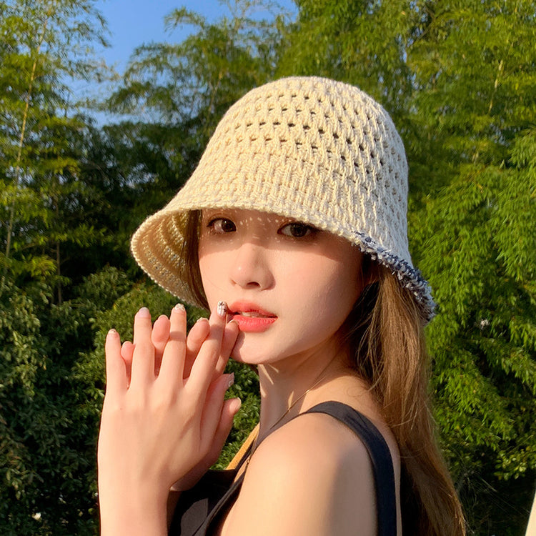 流行帽子|帽子新款夏季碎花邊鏤空漁夫帽透氣甜美百搭防曬帽海邊沙灘遮陽帽「C3821」24.04-3