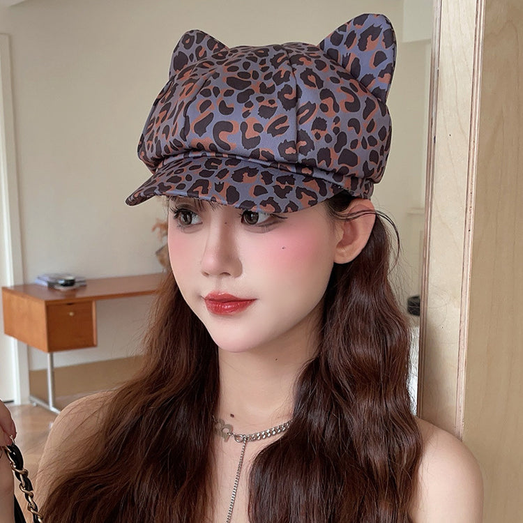 流行帽子|美式斑馬豹紋貓耳八角帽子女韓版時尚街頭個性鴨舌畫家帽顯臉小潮「C5324」25.06-2