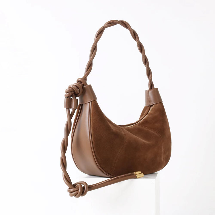 質感真皮|2025新款磨砂牛皮休閒百搭牛角月牙餃子包真皮腋下包簡約通勤「7040」25.06-4