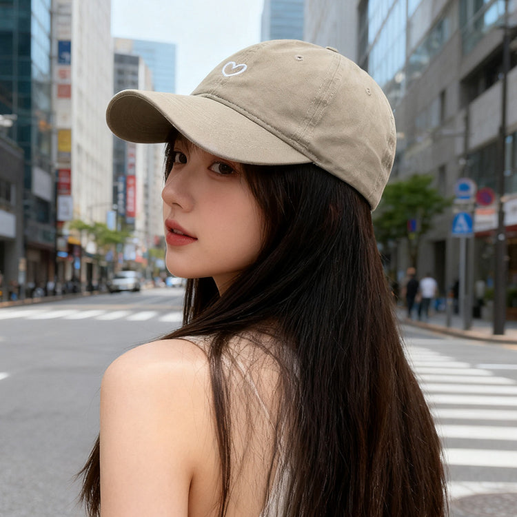 流行帽子|外貿跨境水洗做舊軟頂帽子女愛心刺繡鴨舌帽新款棒球帽男遮陽帽潮「C2506」25.09-3