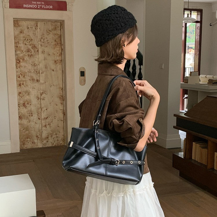 日韓流行|小眾設計韓版腋下包秋冬新款大容量通勤百搭托特包機車風單肩包女「F9032」25.09-2