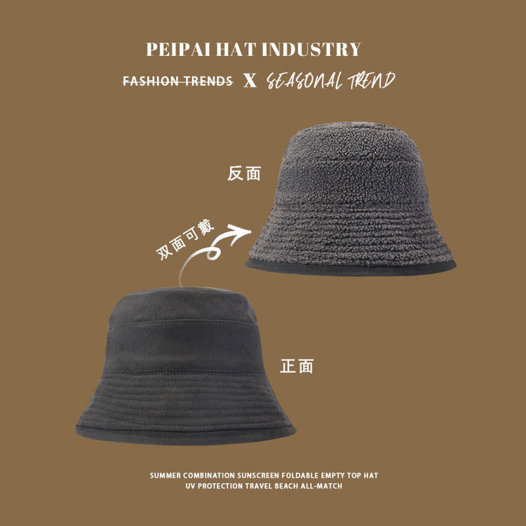 流行帽子|雙面可戴漁夫帽女冬天韓系百搭護耳帽加絨時尚顯臉小學生騎行盆帽「C4895」25.01-1