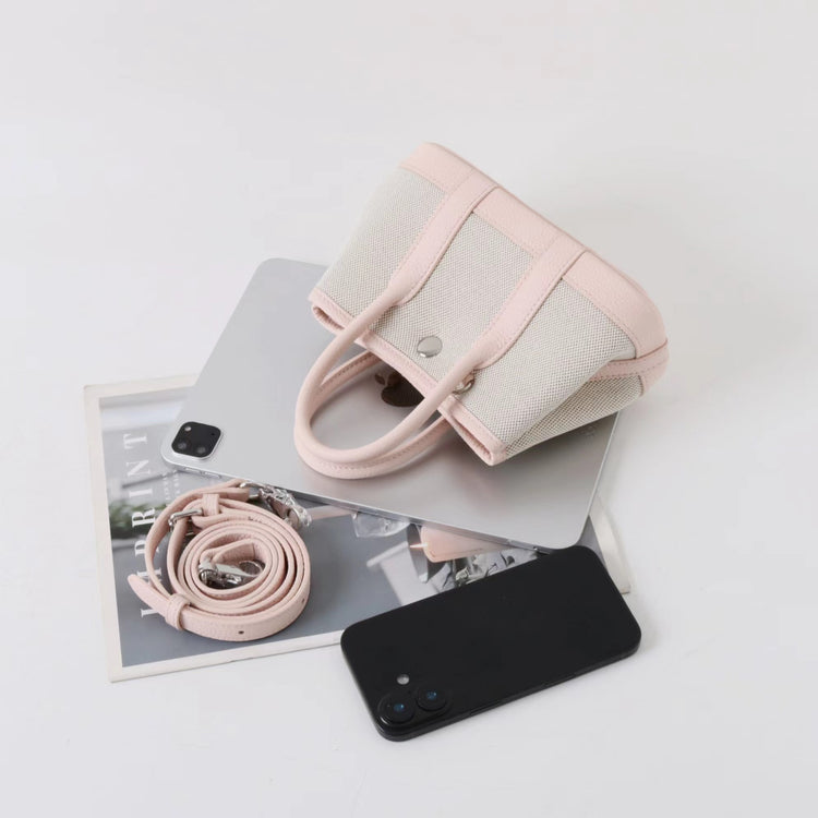 質感真皮|2025潮流新頭層牛皮撞色帆布手提花園包高級感洋氣單肩包休閒斜背包「80592」25.04-2