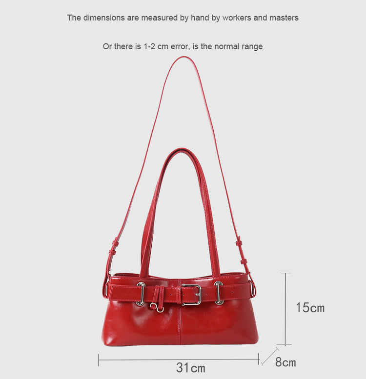 質感真皮|2025新款百搭女輕奢法式高級感機車包法棍包保齡球女單肩腋下包「6147」25.06-4