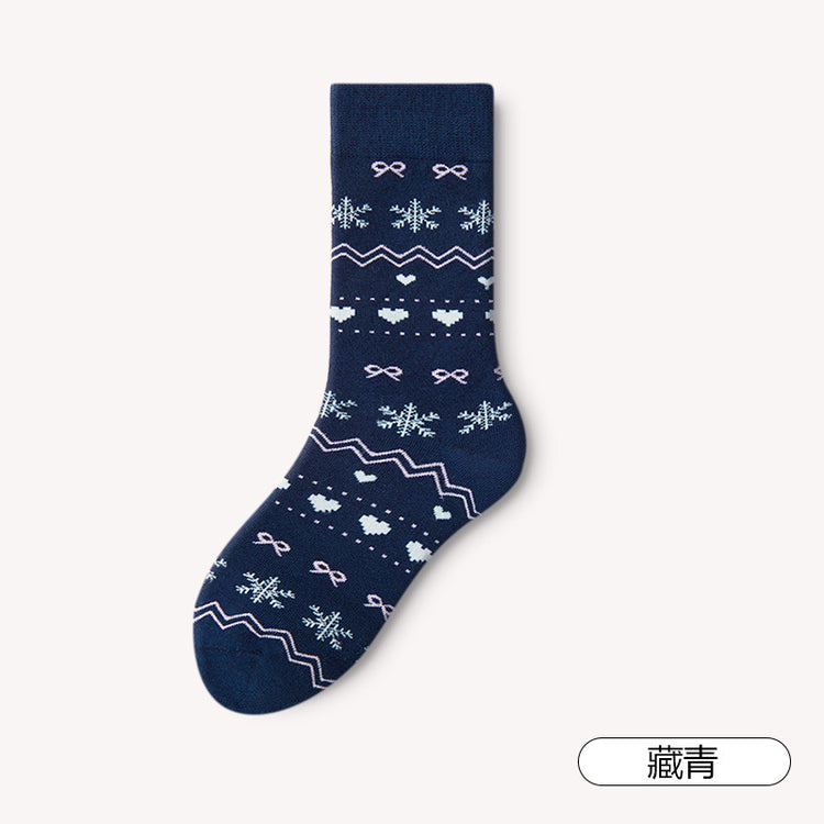 女襪|費爾島風襪子女潮流好搭無骨彈力堆堆襪棉襪舒適耐磨抗起球聖誕襪「NS24115」24.12-4