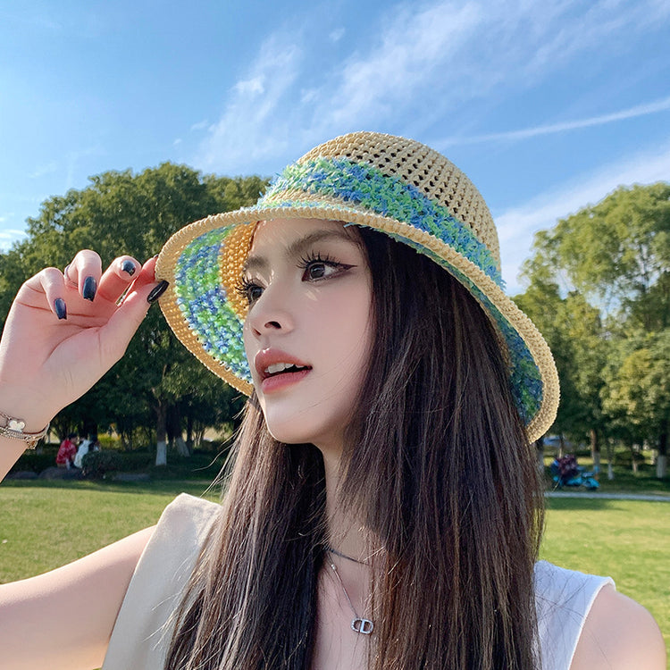 流行帽子|夏季鏤空透氣帽子女百搭顯臉小防曬草編遮陽草帽戶外出遊漁夫帽潮「C5140」25.04-1