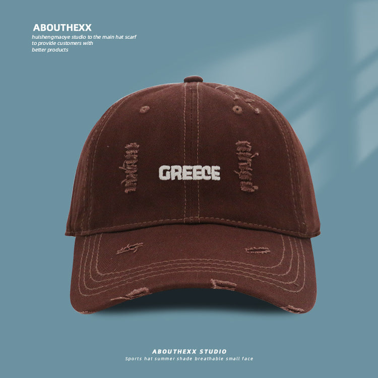 流行帽子|新款破洞字母帽子女情侶百搭鴨舌帽時尚個性刺繡棒球帽男顯臉小潮「C3830A」25.04-4