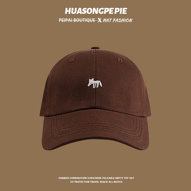 流行帽子|帽子防曬帽夏季女刺繡小狐狸棉質棒球帽學生可愛顯臉小鴨舌帽子男「C4051」24.06-2