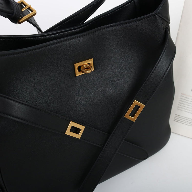 質感真皮|2024新款牛皮鎖扣托特包復古真皮水桶包大容量通勤單肩斜背包「5138#」24.08-1