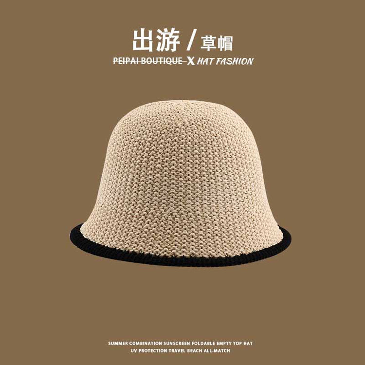 流行帽子|草帽編織女可折疊沙灘帽夏季鏤空透氣水桶帽甜美海邊遮陽帽子批發「C3748」24.03-4