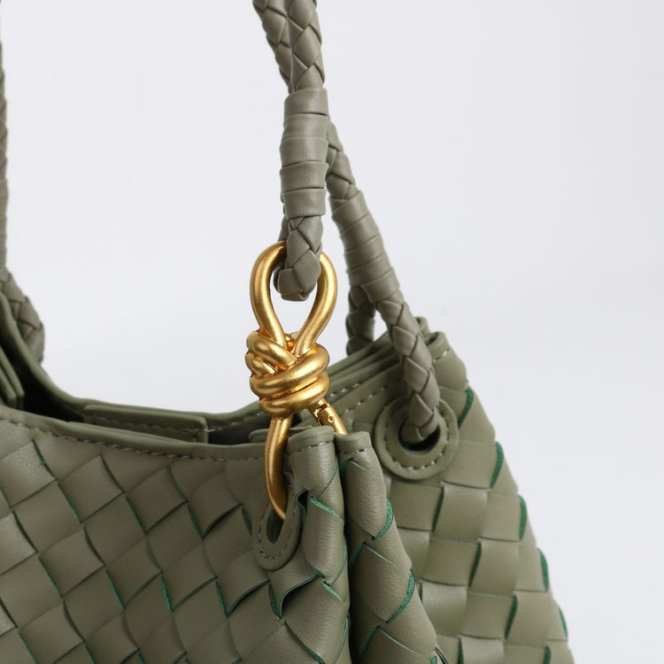 質感真皮|2024年新金屬繩扣真皮編織包降落傘包舒淇同款手提菜籃子大容量「6010#」24.07-1