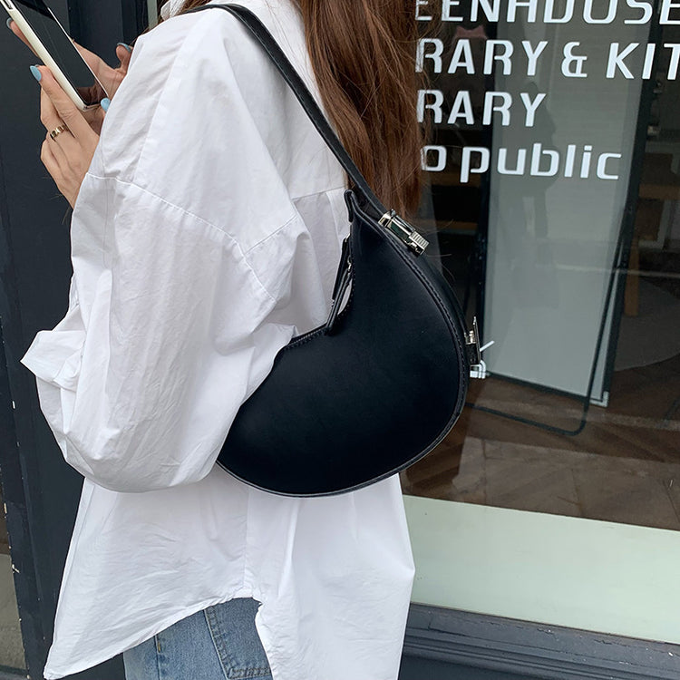 日韓流行 | 小眾設計手提包包女2025韓國新款月牙包辣妹腋下包金屬扣小圓包女「D8628」25.07-4